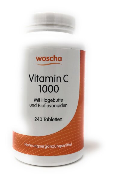 woscha Vitamin C 1000mg mit Hagebutte und Bioflavonoide 240 Tabletten (384g) (vegan)