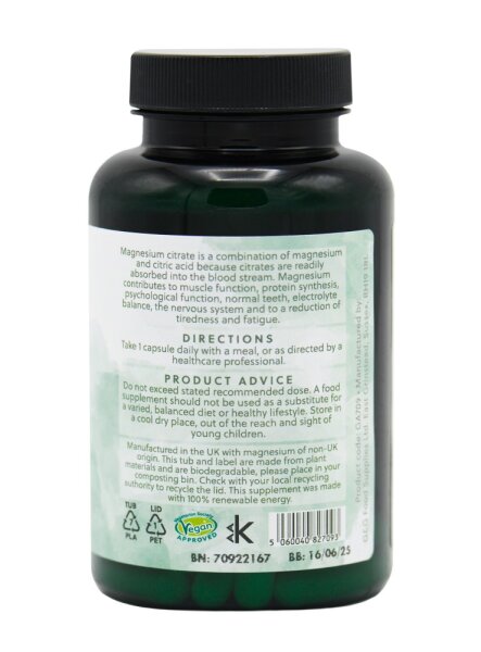G&G Vitamins Magnesium (Citrate) 125mg 90 veg. Kapseln (85,8g) (vegan)