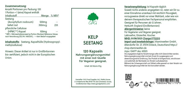 G&G Vitamins Kelp (Seetang) 120 veg. Kapseln (72g) (vegan)