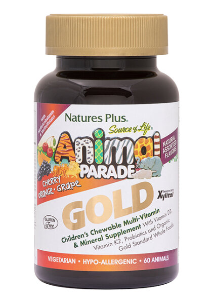 Natures Plus Source of Life Animal Parade GOLD Assorted (Orange,Traube,Kirsche) 60 Kautabletten (115,1g)