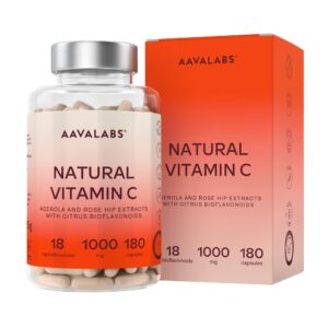 Aavalabs natürliches Vitamin C 1000 mg | Vegan | 180 Kapseln