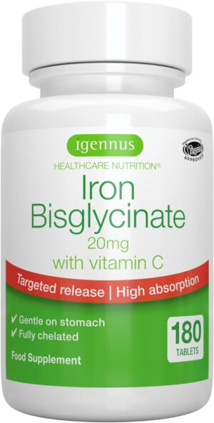 Igennus Eisenbisglycinat 20mg mit Vitamin C Tabletten Reines Sanfte Hochabsorbierbare