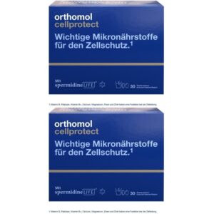 Orthomol Cellprotect ist ein Nahrungsergänzungsmittel. Es enthält wichtige Mikronährstoffe für den Zellschutz. Mit Spermidin.