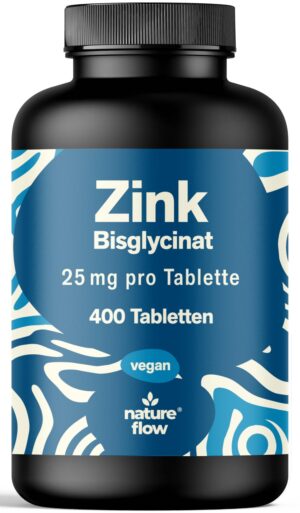 Zink Bisglycinat Hochdosiert - 400 Tabletten mit je 25 mg - Langzeitvorrat - Nature Flow